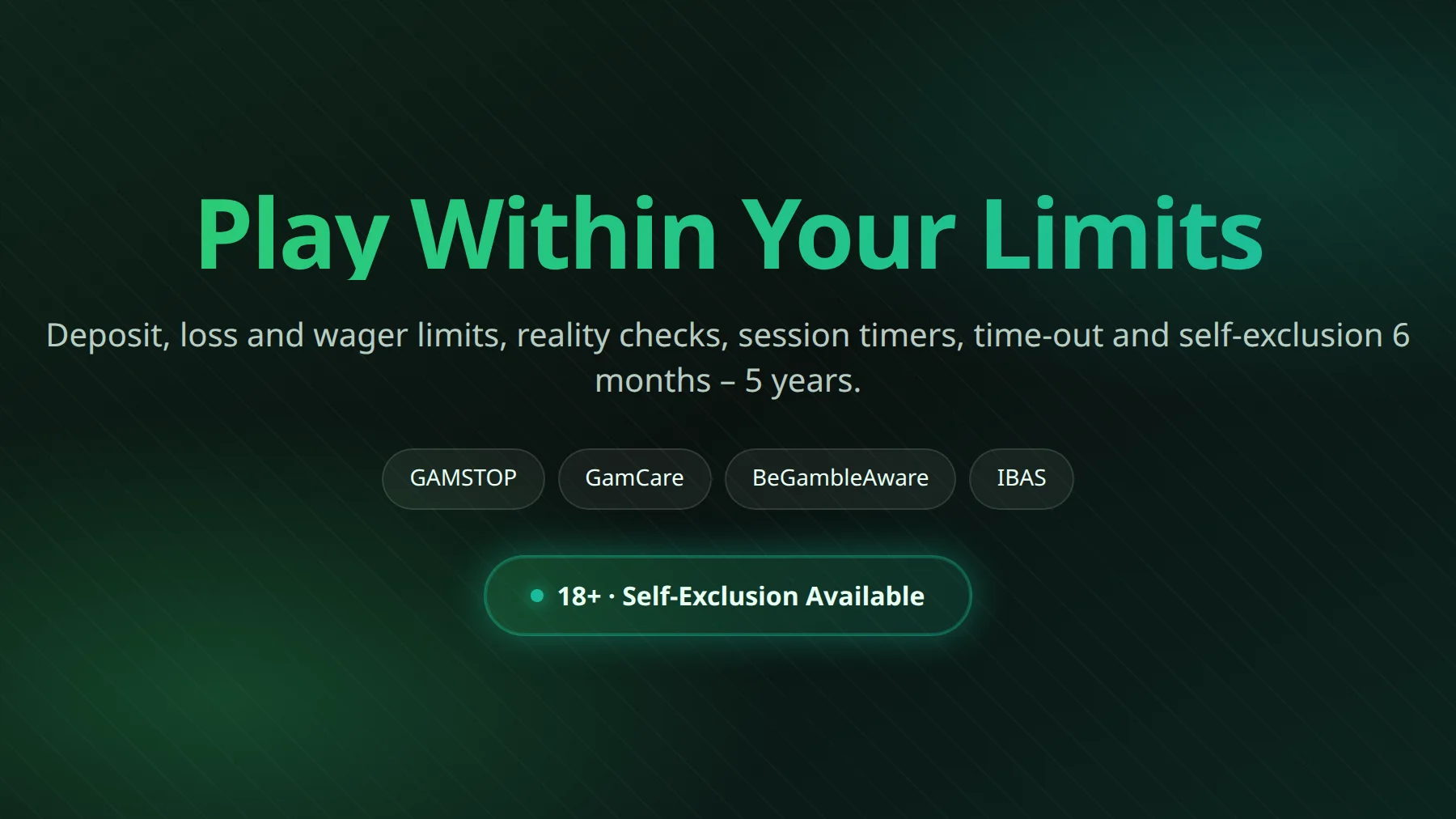 Swift Casino responsible gambling tools, GAMSTOP, GamCare and BeGambleAware